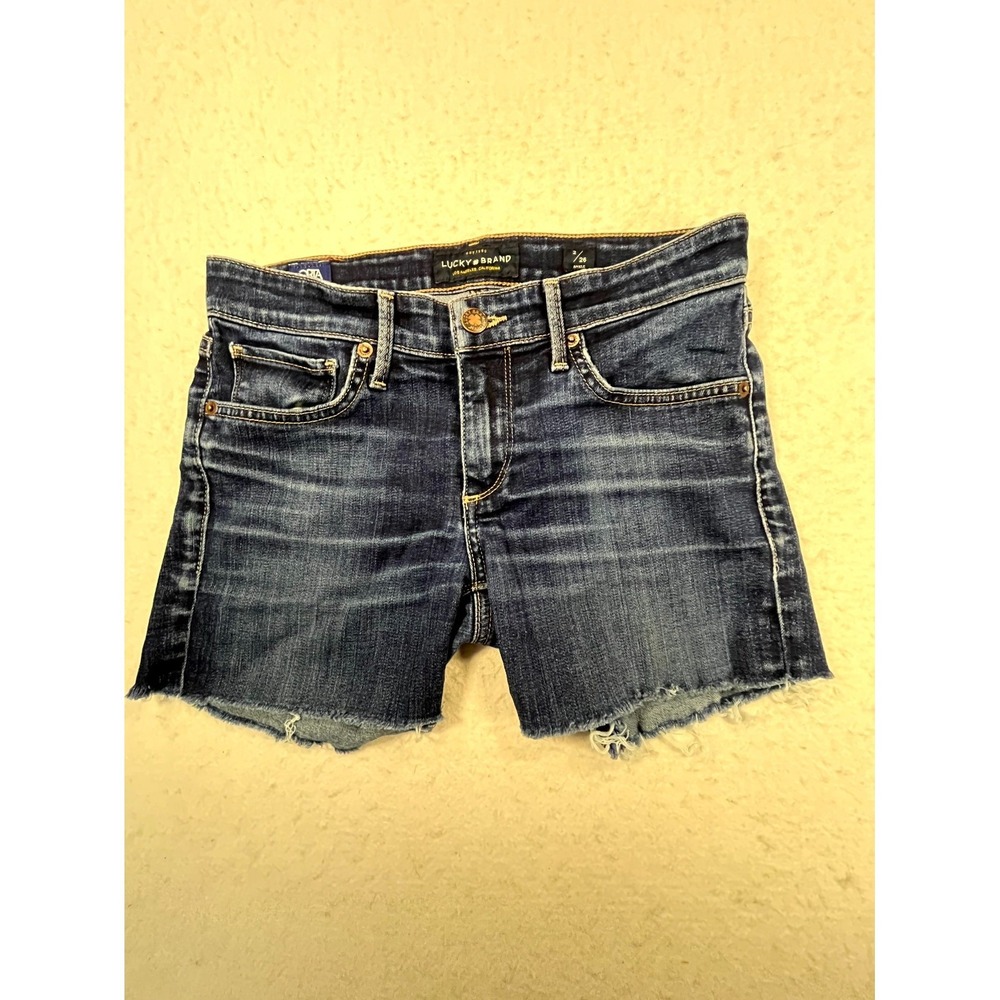 Lucky Brand Stella Skinny Cutoff Shorts Womens 2/26 Blue Denim Cotton Raw Hem